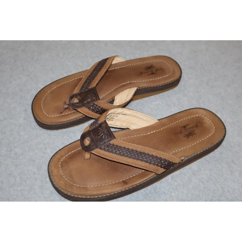 Jamaica Jaxx Flip Flops Mens Large Brown Leather Braided Thong Sandals